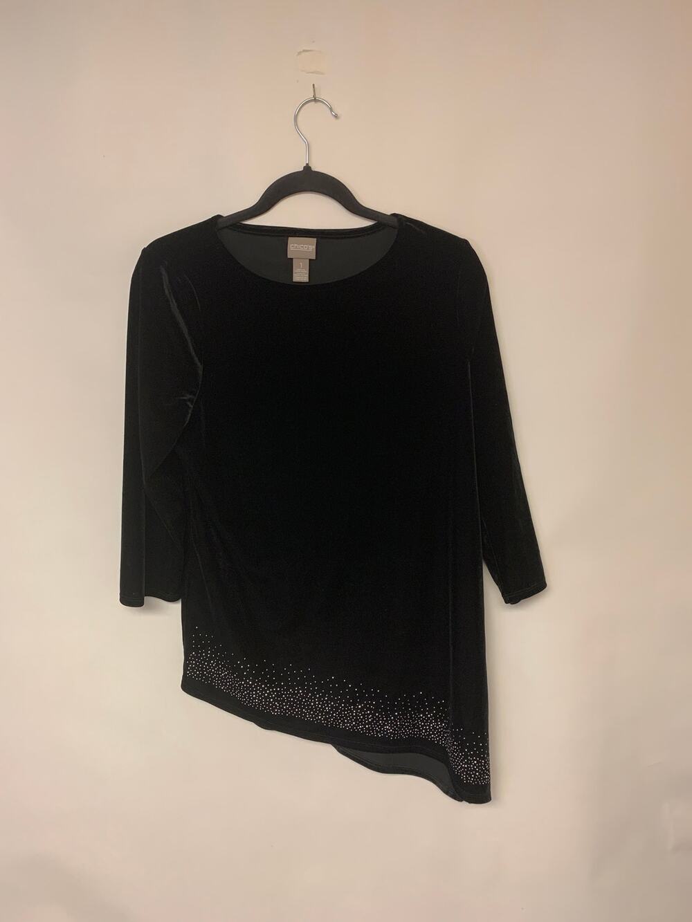 Chico's Top Asymmetrical Tunic Velvet Beaded Formal Elegant Womens SZ 1(M)